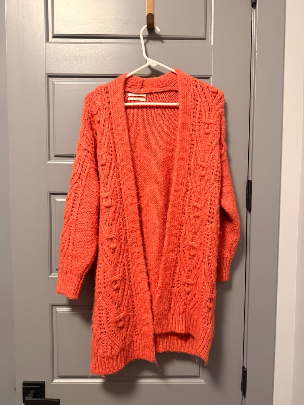 Anthropologie Nuria Textured Cable-Knit Open-Front Cardigan Rust Orange XS